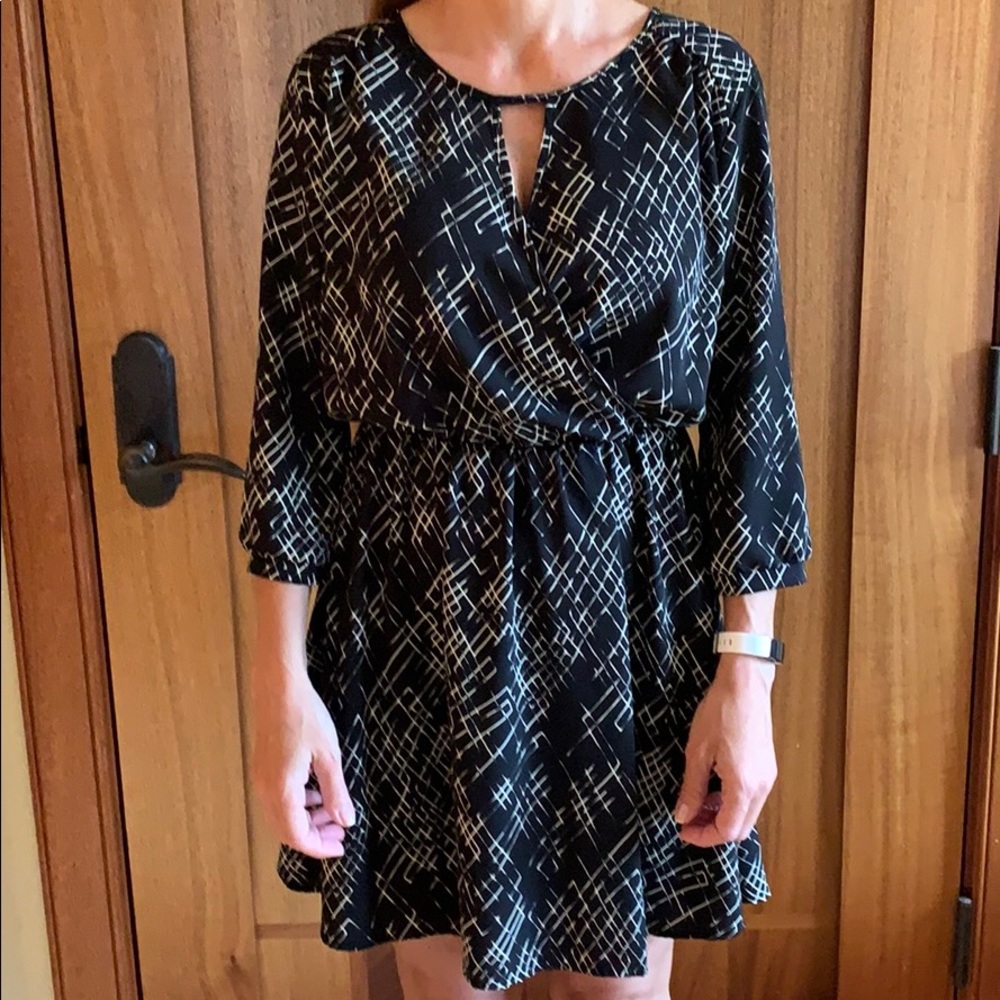 Black and white short dress.